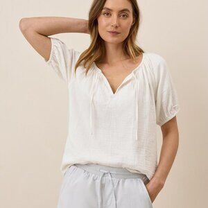 Pact Women's Organic Cotton Coastal Double Gauze Boho White Popover Size L